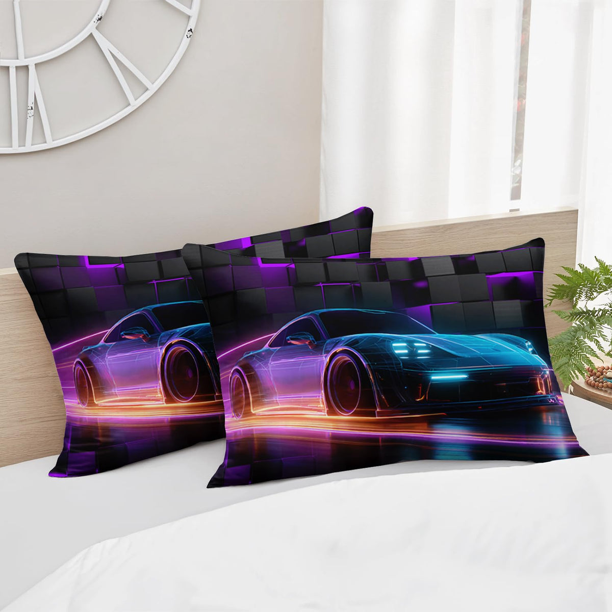 HOSIMA Boys Race Car Twin Bedding Sets,Lightweight Fitted Sheet,Geometric Background Pattern Cool Extreme Sports Bedding for Kids Men Car Room Decor,1 Fitted Sheet+2 Pillowcases.
