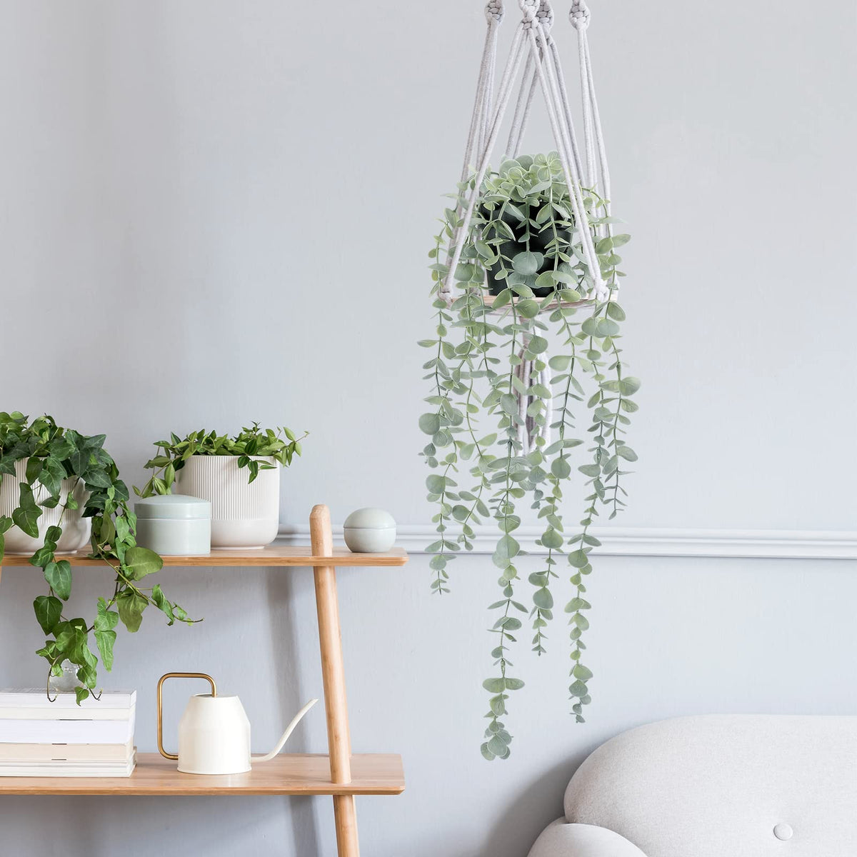 COCOBOO 2 Pcs Artificial Eucalyptus Plants Shelf Hanging Fake Plant in Pot for Wall Bedroom Home Patio Indoor Outdoor Decor