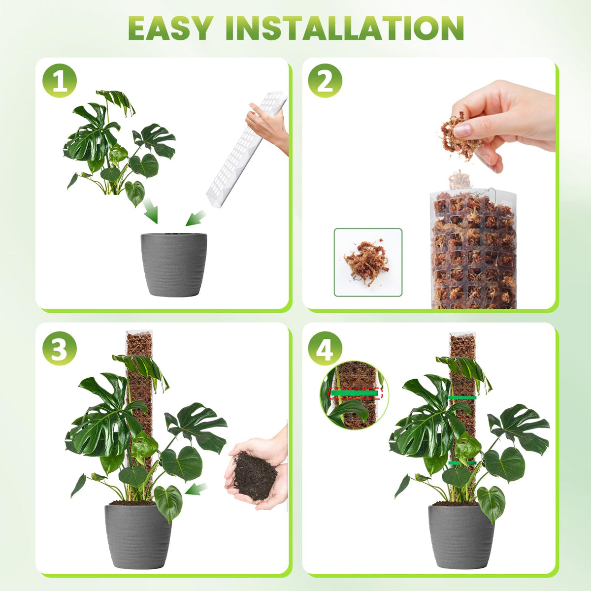EOX 2 Pcs 36 Inch Plastic Moss Pole for Monstera, Large D Shaped Poles for Climbing Plants Work with Sphagnum Moss, 70 Inch Plant Stake Set of 2, Garden Ties