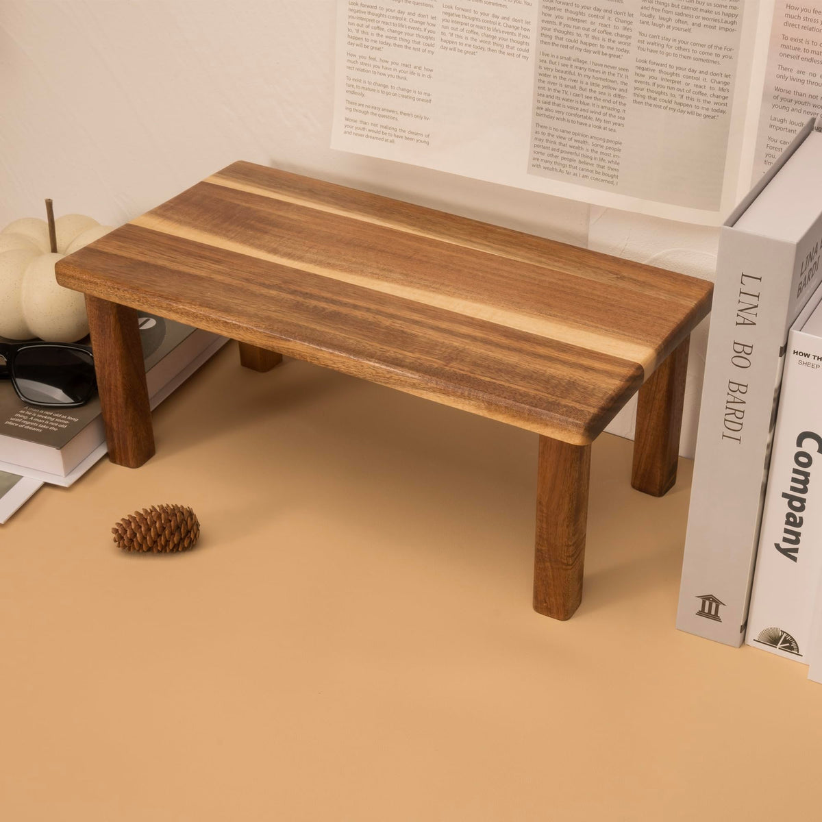 RiLiKar Acacia Wooden Desktop Organizer Shelf Kitchen Cabinet and Counter Riser Display Shelf for Top of Desk Home Office Bathroom Coffee Table Display Stand