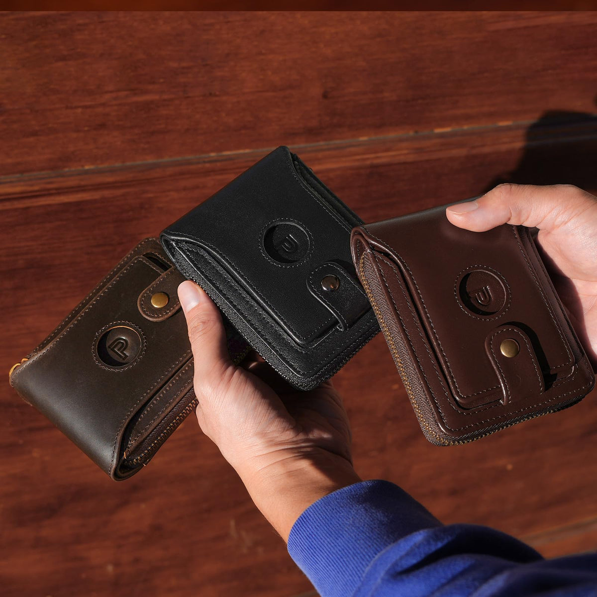 Polare Napa Leather Wallet for Men Bifold RFID Blocking Cash Credit Card Case with Air Tag Slot and YKK Zip Coin Pocket (Black with AirTag Slot)