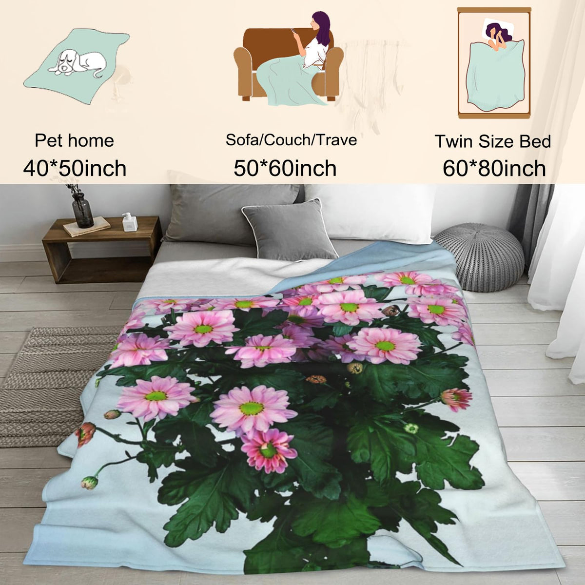 Zeleda Cute Red Panda Flannel Blanket, Soft Cozy Throw with Funny Animal Floral, Lightweight Blankets for All Seasons, Cartoon Playful Home Sofa Bed Decor and Gifts for Kids Girls Boys, 50x60 Inch
