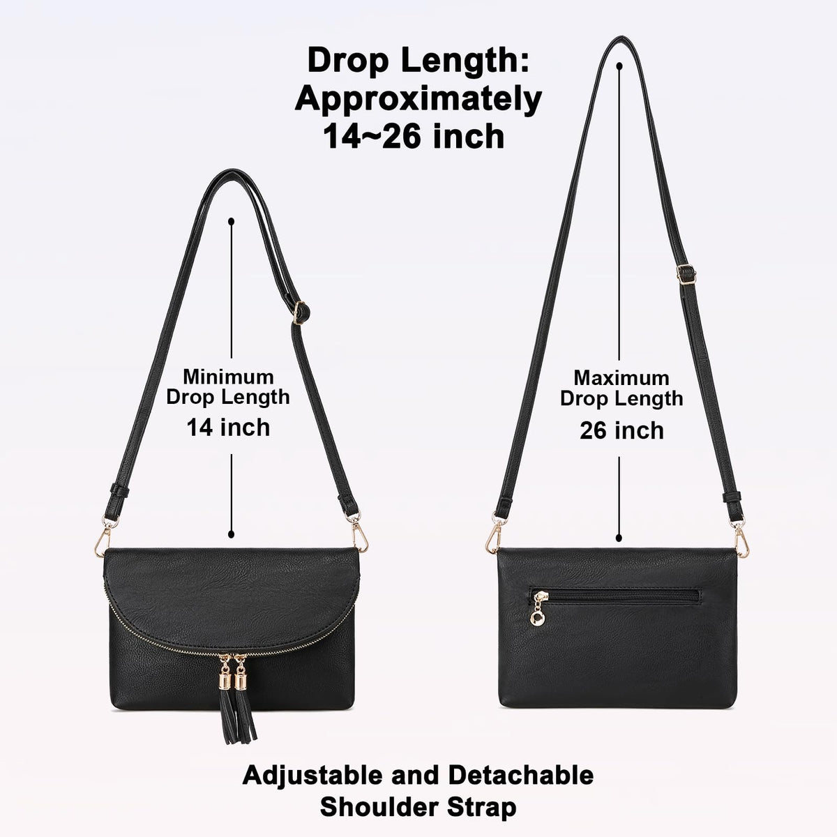 Solene Women's Envelop Clutch Crossbody Bag With Tassels Accent (WU075-Black)