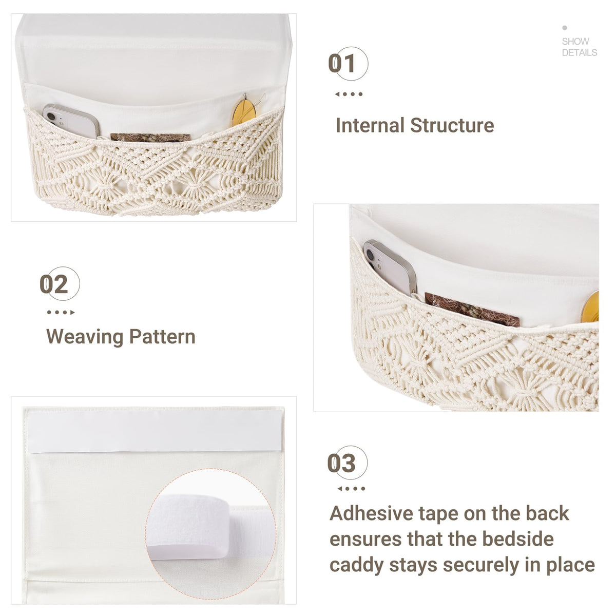 Mkono Macrame Bedside Caddy Storage Organizer Boho Remote Control Tablet Magazine Holder and Key Holder for Wall Decorative Small Macrame Key Holder Boho Home Decor