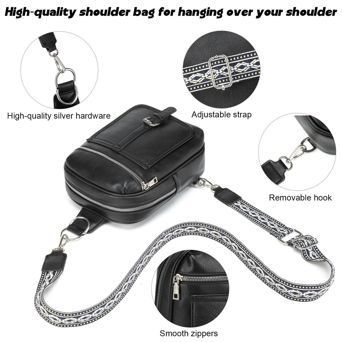 MYHOZEE Small Diaper Bag Crossbody Sling 2 in 1 Backpack Purse with 2 Wipes Pouch and 2 Removable Straps PU Leather Cross Body Bag for Women Men Front Chest Shoulder Bags, Denim Blue