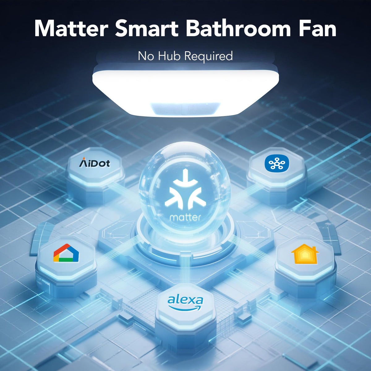 OREiN Matter Smart Bathroom Fan with Light – Humidity Sensor, 130–160 CFM Ventilation, Ultra-Quiet 1.0 Sone, Tunable White & Custom RGB, Dual Bluetooth Speakers, Compatible with Alexa & Google Home