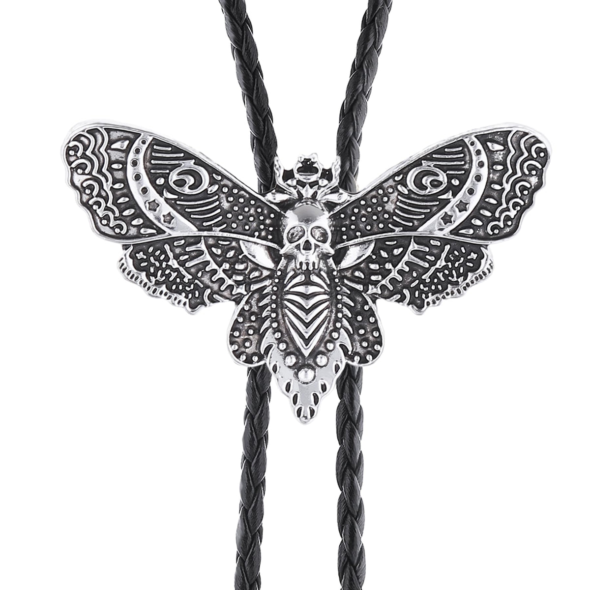 Western Bolo Tie for Men Women Death Head Moth Cowboy Bolo Tie Necktie Metal Insect Dead Gothic Punk Retro Jewelry(Silver)