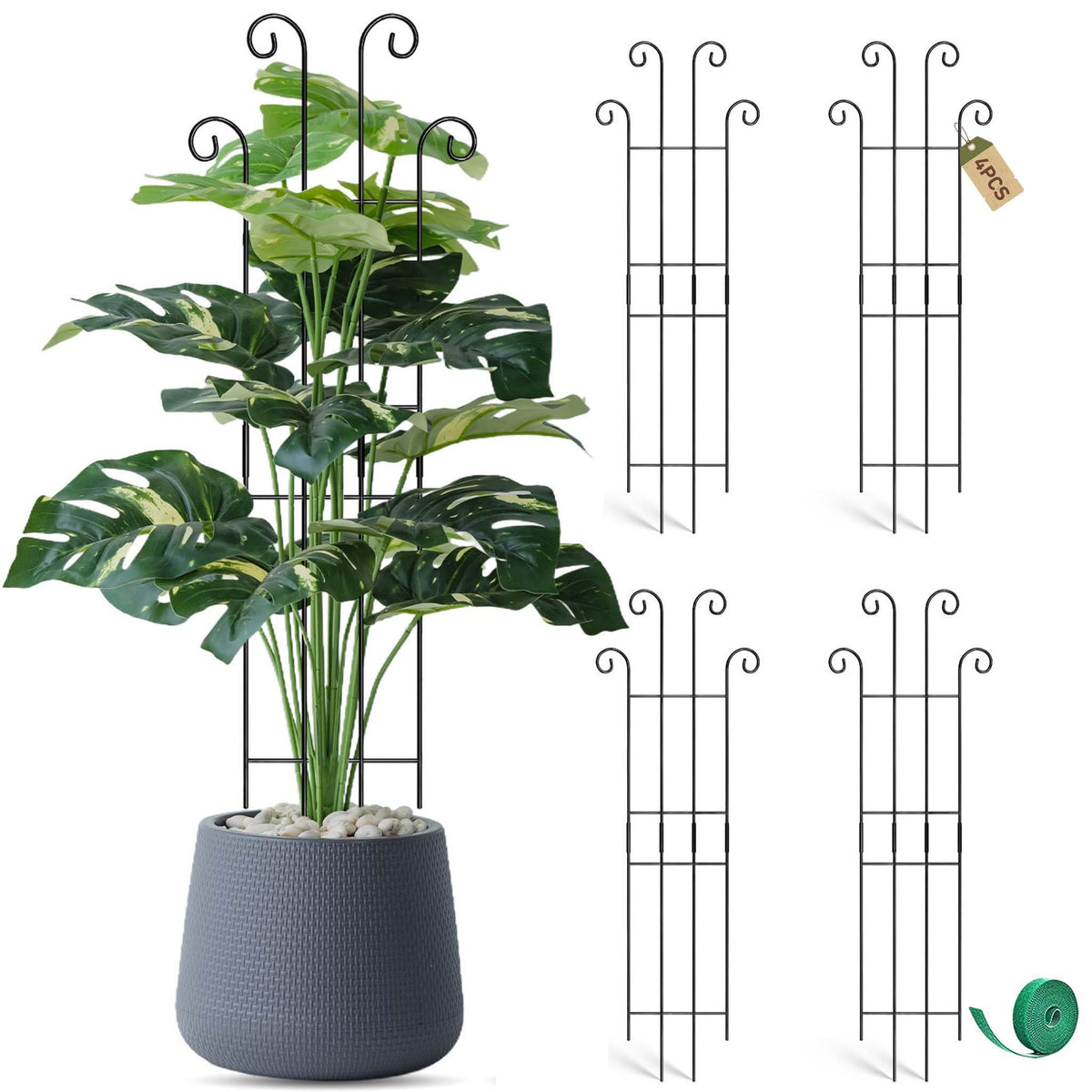 Coomin 32.6in Monstera Plant Support Stakes for Outdoor Plants, Garden Trellis for Climbing Plants, Metal Stakes for Potted Plants Pothos Plant Climber Support, 4P