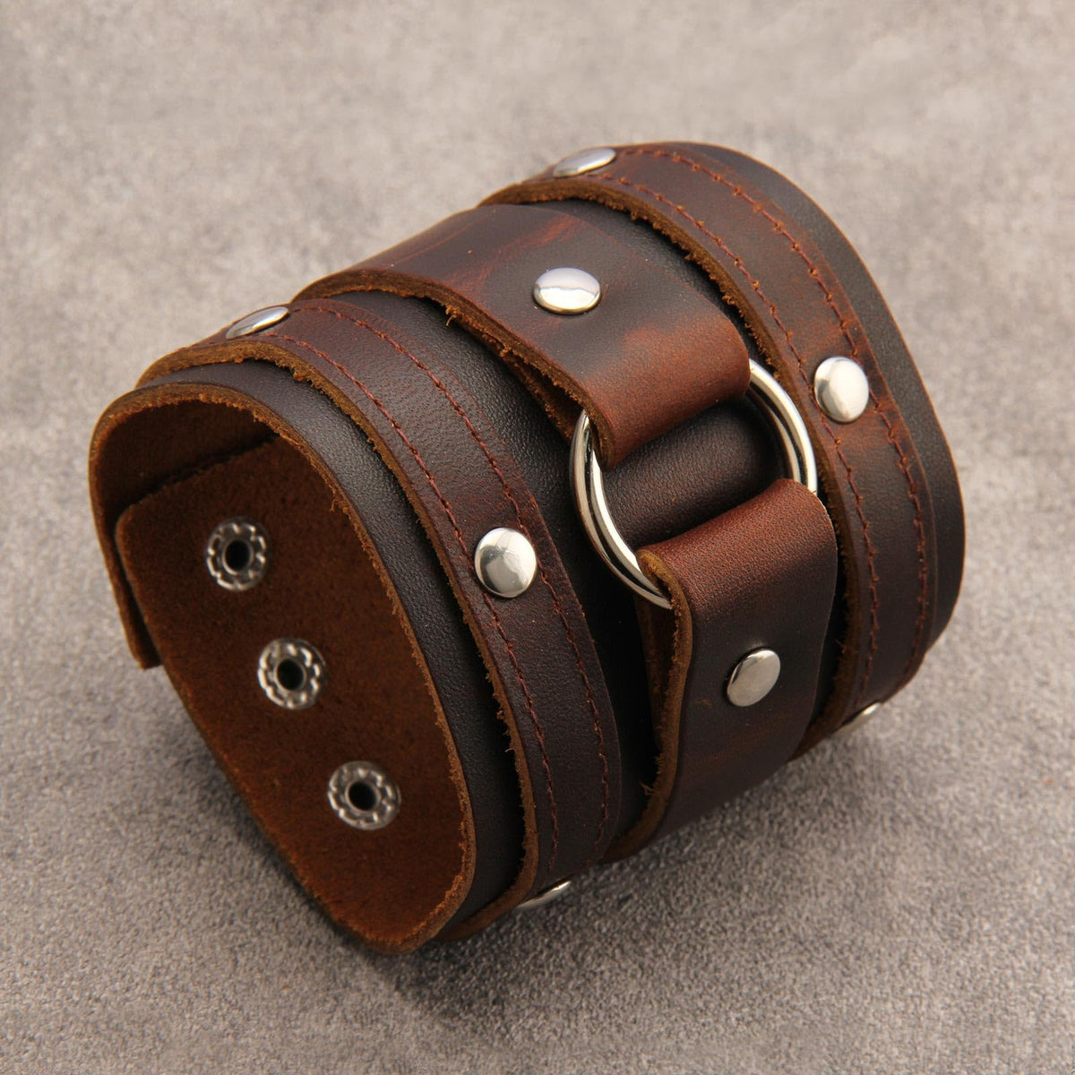 GelConnie Genuine Leather Wristband Punk Alloy Buckle Bracelet Brown Arm Cuff Wide Leather Wristband Cuff Bracelet for Men