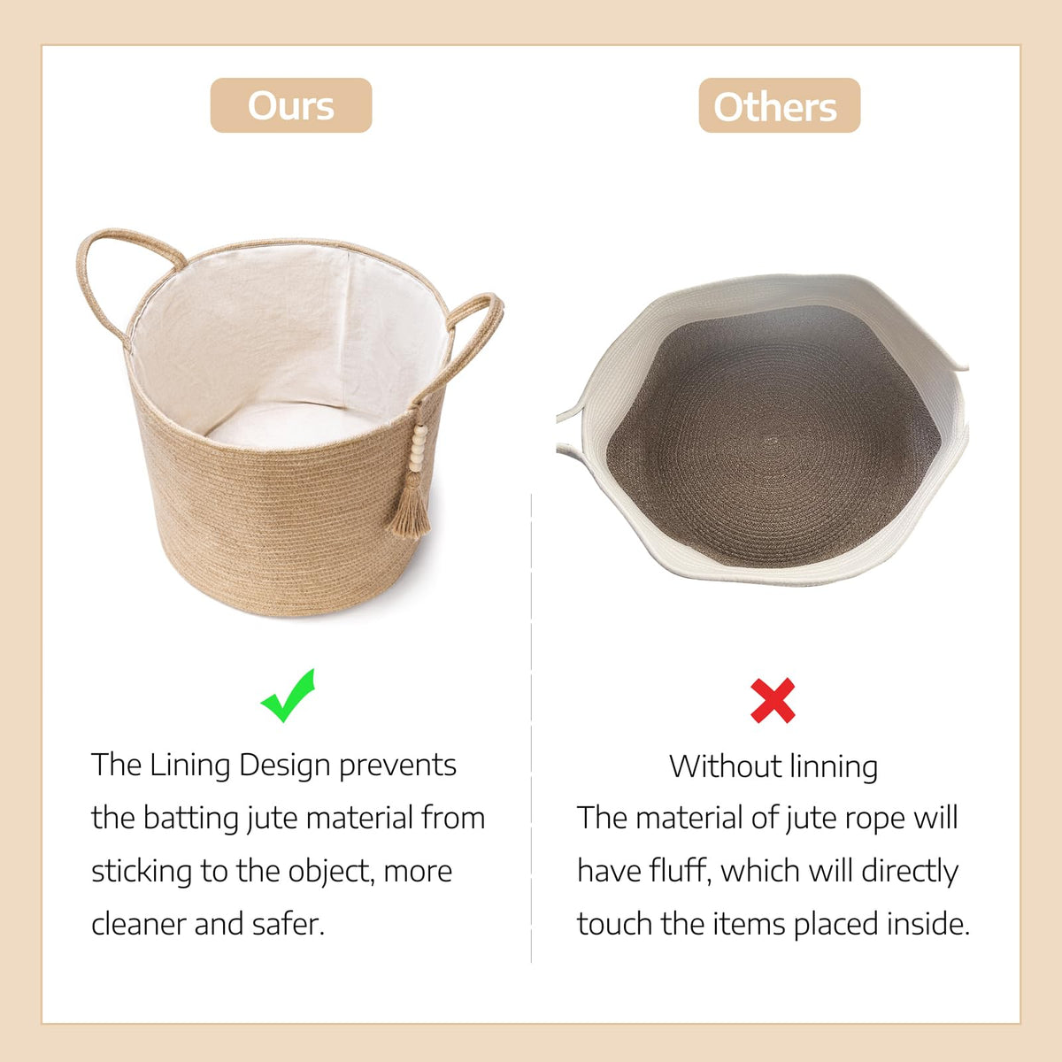 Mkono Woven Storage Basket Decorative Natural Rope Basket Wooden Bead Decoration for Blankets,Toys,Clothes,Shoes,Plant Organizer Bin with Handles Living Room Home Decor, Jute, 16" W × 13.8"L