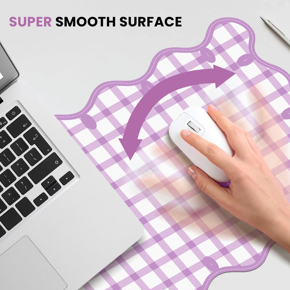 Leather Desk Pad, Desk Mat Mouse Pad, Non-Slip Mousepad Waterproof PU Table Cover Blotter for Computer Laptop Extra Large Keyboard Mat for Women Girl Office Home Dorm,Pink Scalloped Checkered