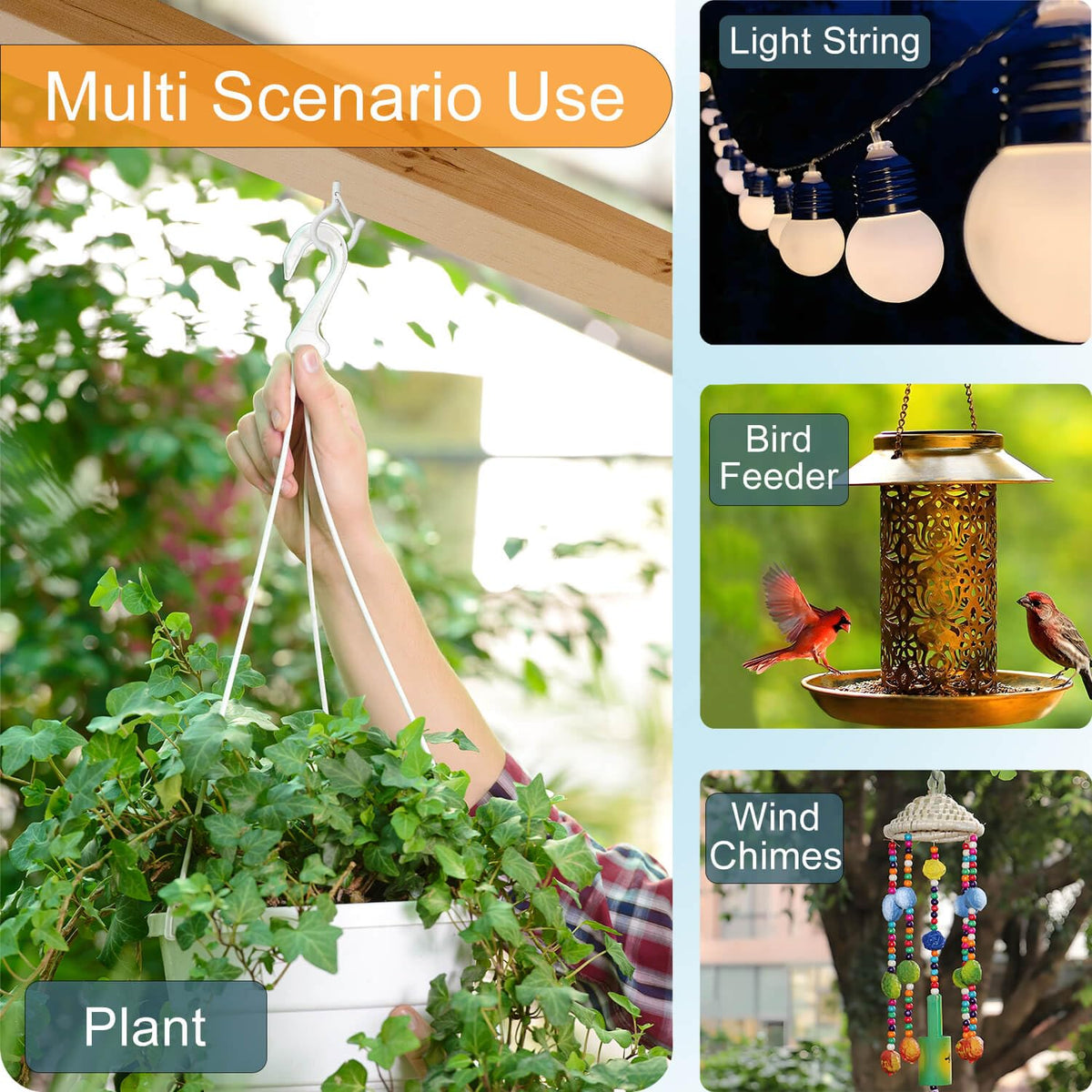 KULOLO Black Screw Hooks with Safety Lock 2.3" Rustproof Metal Ceiling Hooks for Hanging Plants, Baskets,String Lights & Outdoor Decor, 40LB Capacity (30, White)