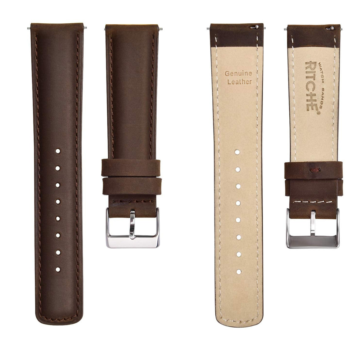 Ritche Genuine Classic Vintage Quick Release Leather Watch Band 18mm Leather Watch Strap (Espresso Brown), White Elephant Gifts, Stocking Stuffers for Men, Father's Day gifts