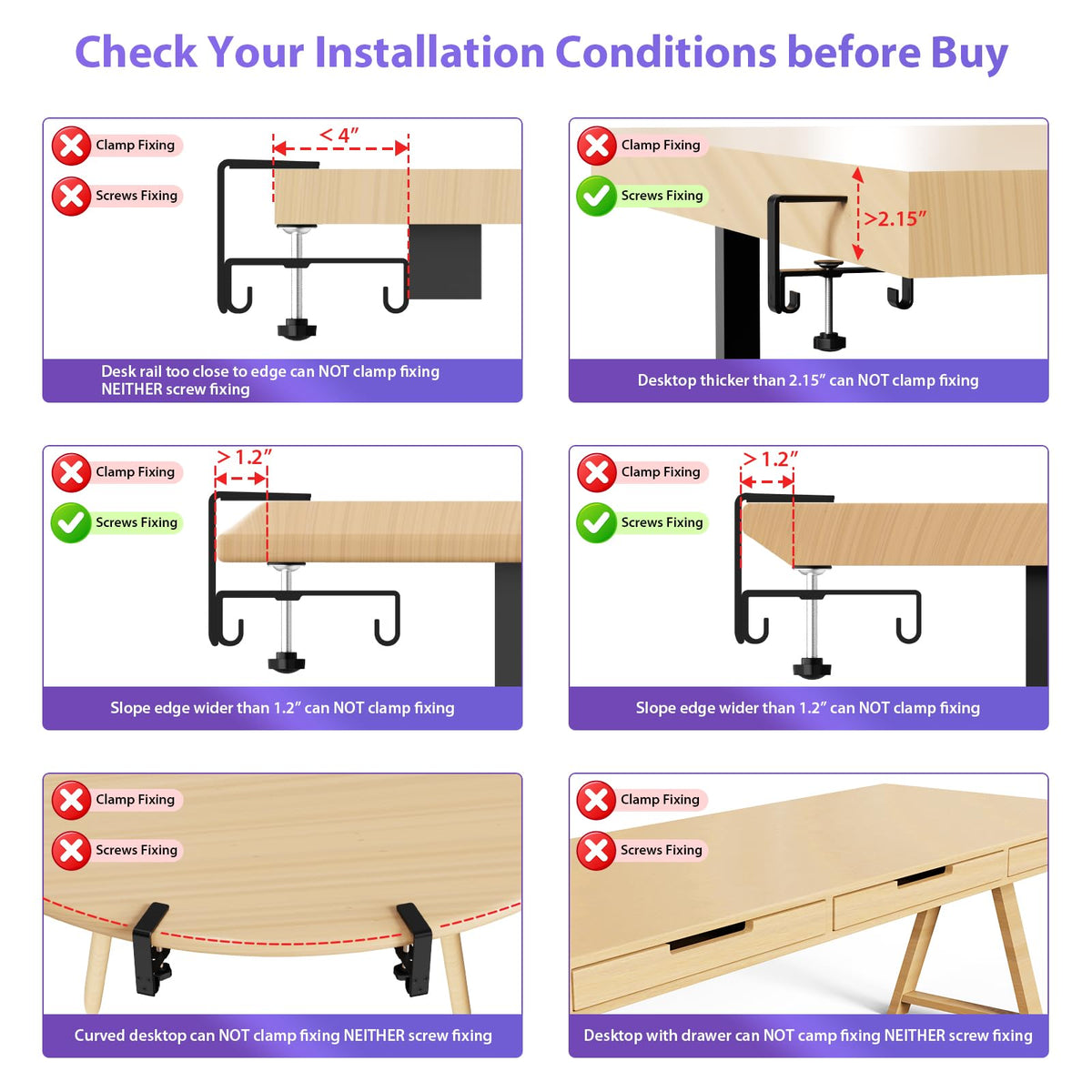 Univivi No Drill Under Desk Cable Management Tray, 36" Cord Organizer for Table, Clamp/Screw Mount Desk Cable Management, Premium Fabric Cable Management Tray for Office, Home