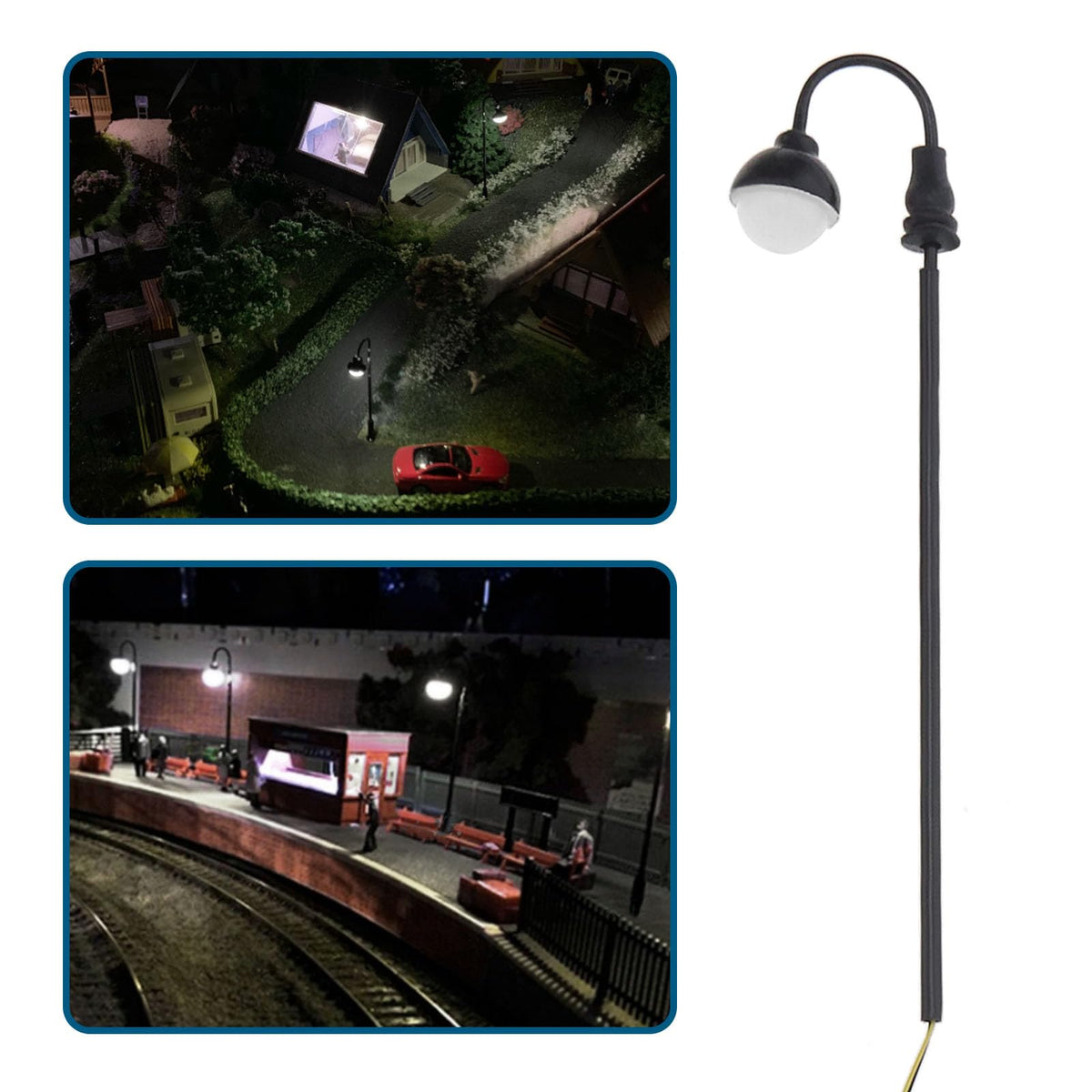 ECSiNG 10pcs 1:100 Railway Train Model Lamp Column LED Track Street Light 3V 77mm Compatible with HO Scale Compatible with OO Scale, Warm White Light