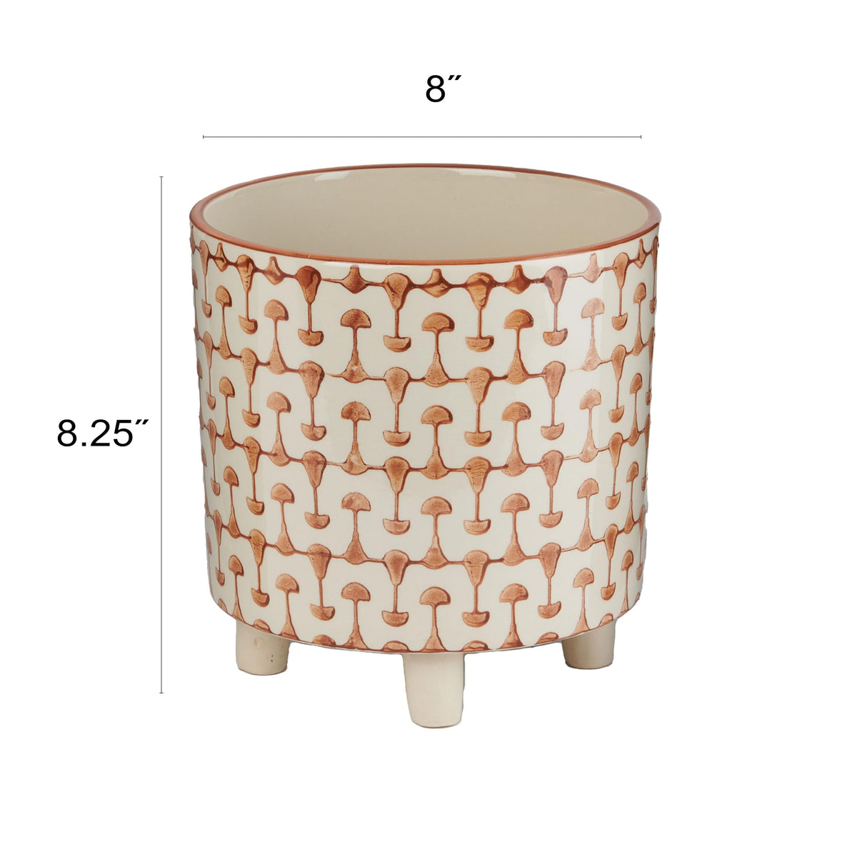 Creative Co-Op Footed Stoneware Planter with Abstract Print, Rust and White