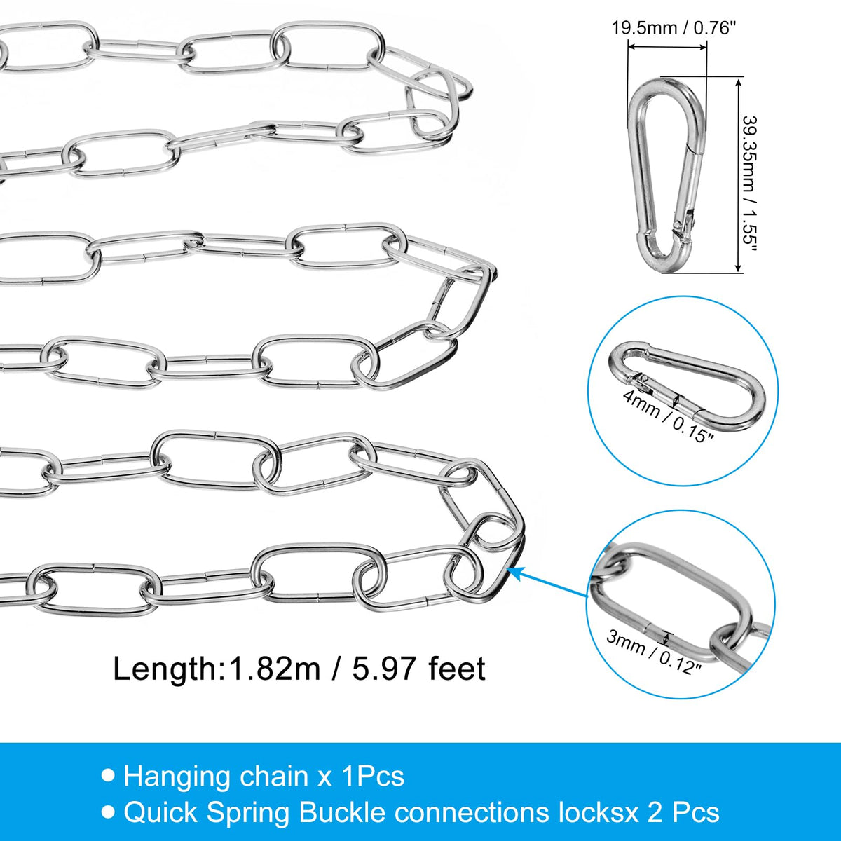 PATIKIL 6 Feet Silver Finish Lighting Hanging Chain, Metal Looping Chain for Hanging Plant Pendant Chandelier Light Fixture