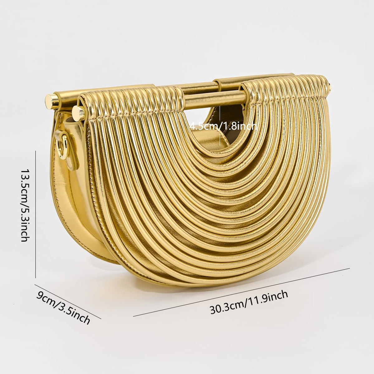 Ophlid Half-Moon Clutch Purse for Women Wedding Woven Evening Shoulder Bag Top Handle Gold Party Prom Handbag Gold
