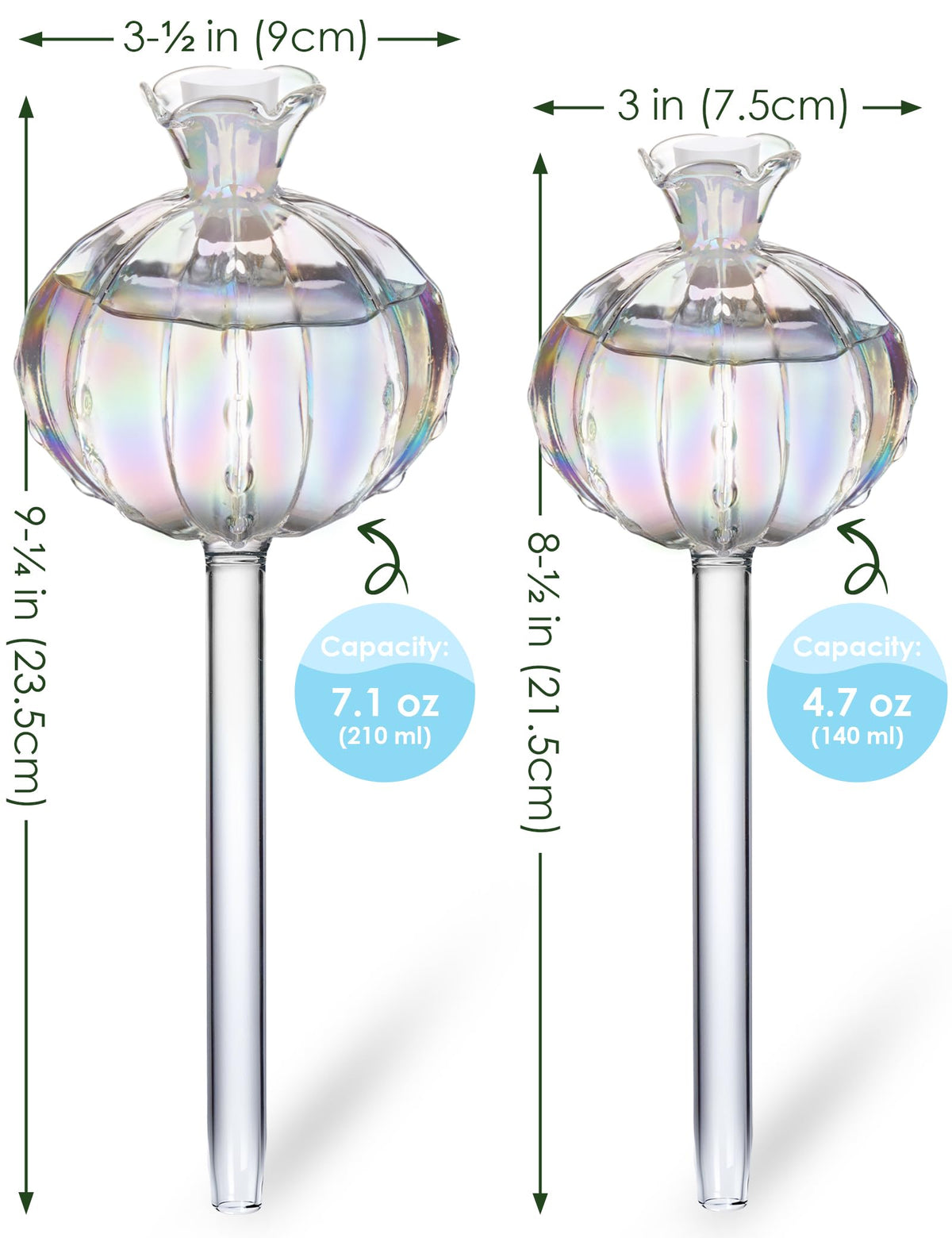 NiHome Cactus-Shaped Glass Plant Self-Watering Globes 6-Pack, Glass Waterer Stakes for Potted Plants, Automatic Mini Irrigation System, Adorable Gardening Tool (Iridescent, 3 Large + 3 Medium)