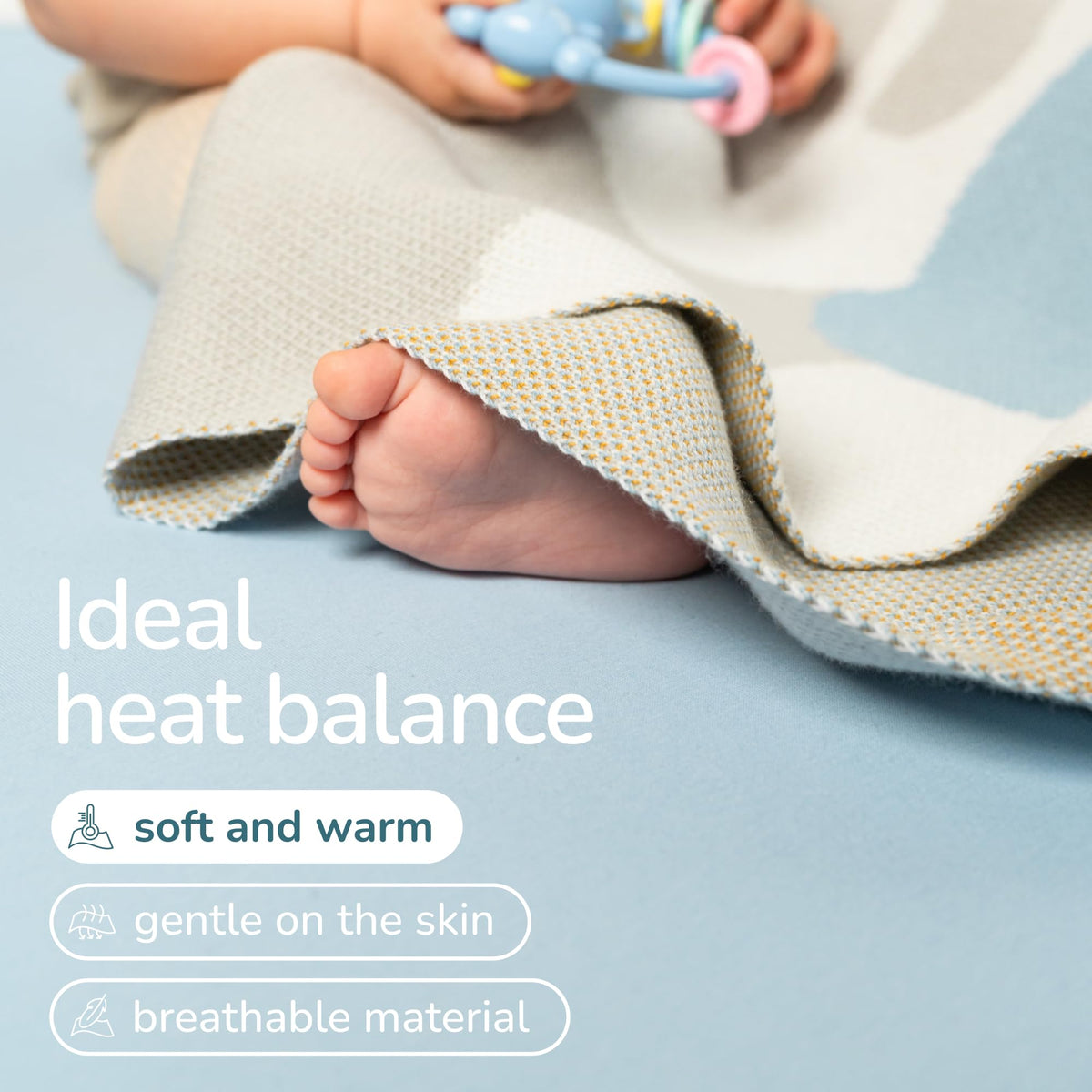 tweezi 100% Organic Cotton Baby Blanket – Soft Knitted Breathable Swaddle Blanket for Crib & Stroller - Newborns, Infants & Toddlers – Hypoallergenic High Density Cotton Knit, 47x32 in (Goose, Blue)