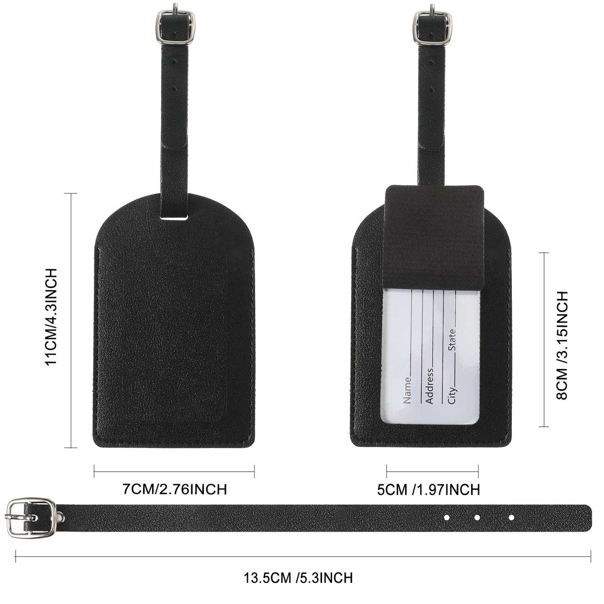 20-Piece Pu Leather Luggage Name Tags - Privacy Protection, Strong, Black