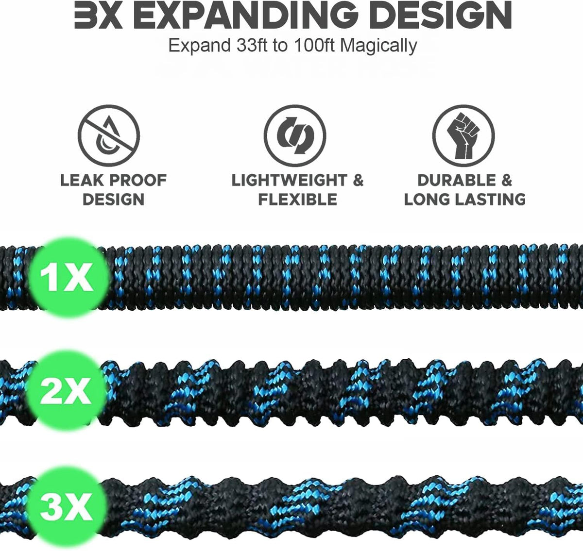 Expandable Garden Hose 50FT-Expanding Water Hose with Thumb-Controlled 10 Spray Nozzles&3750D Outer Fabric, Durable Collapsible Latex Core, Ultra Lightweight & Flexible