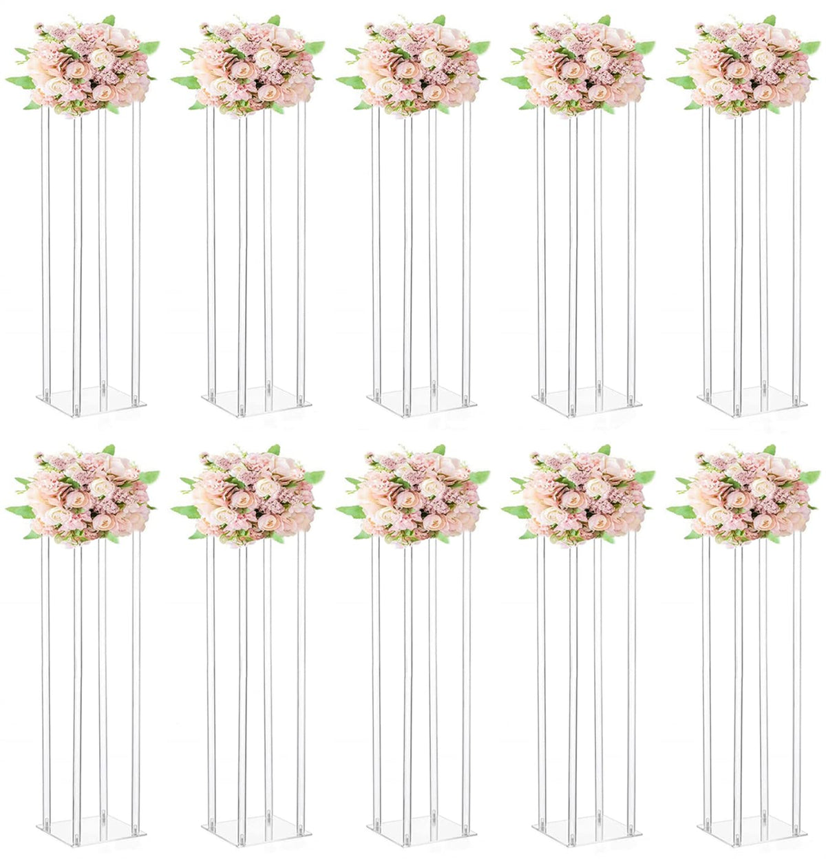 10 Pcs Wedding Centerpieces Acrylic Vases Clear Column Flower Vase Stands 7.87'' x 7.87'' x 31.5'' Rectangular Flower Display Table Stands for Wedding Party Events Reception Table Decor