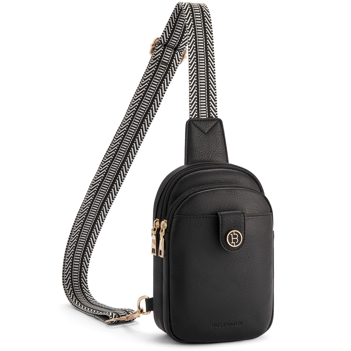 BOSTANTEN Small Sling Bag Crossbody Bags for Women Trendy Crossbody Purse Leather Chest Bag, Deep Black