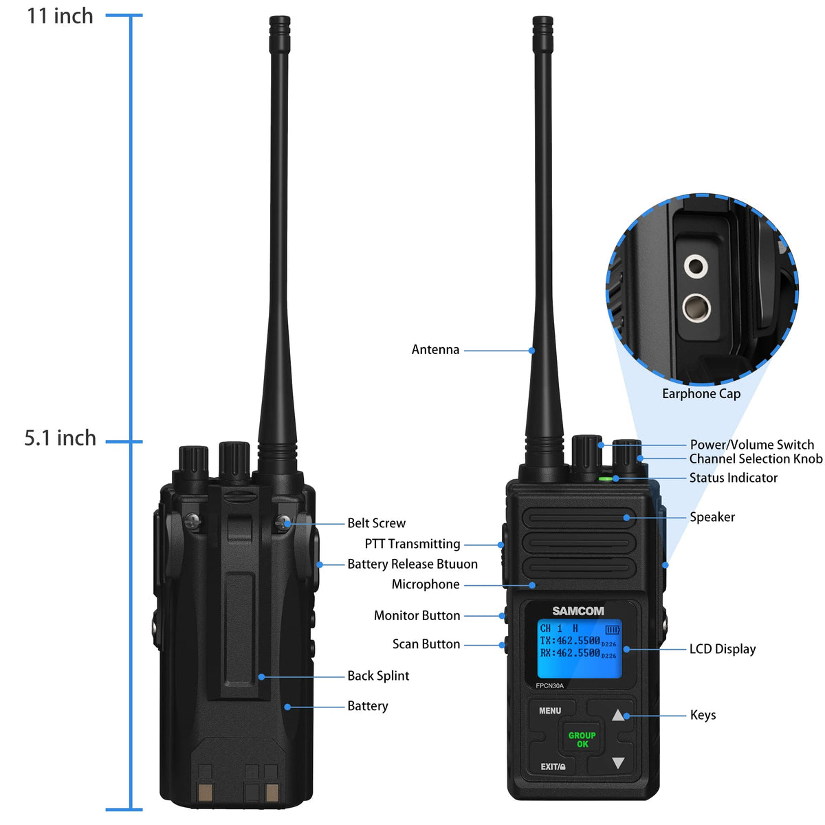SAMCOM FPCN30A Two Way Radio Commercial with Gang Charger, Rechargeable 2 Way Radio,5W Walkie Talkie High Power, UHF Radios for Warehouse,Churches,Jobsite (6 Pcs Radio + Charger Gang)