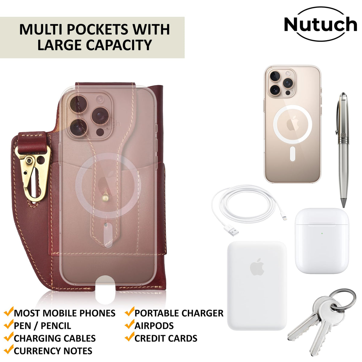 Genuine Leather Phone Holster with Belt Loop | Cell Phone Pouch for iPhone and Smartphone | Cell Phone Holsters Holders | Cell Phone Case | Leather Phone Case (Maroon 501)