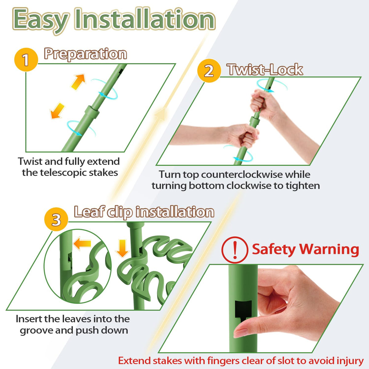 Telescoping Plant Stakes, Detachable Leaf Clips, Monstera Plant Support Stick Adjustable from 21In to 43.3In, Plant Support Stakes Ideal for Indoor, Garden and Climbing Plant, Vegetables - 2 Pack