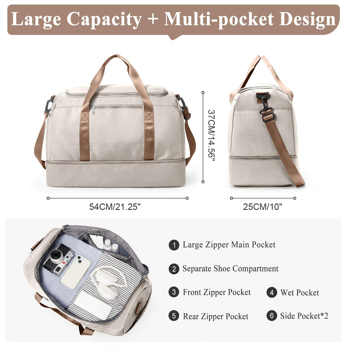Extra Large Travel Duffle Bag,Carry on Overnight Weekend Bag with Shoes Compartment,Weekender Bags for Women for Travel Business Trips Sport Hospital