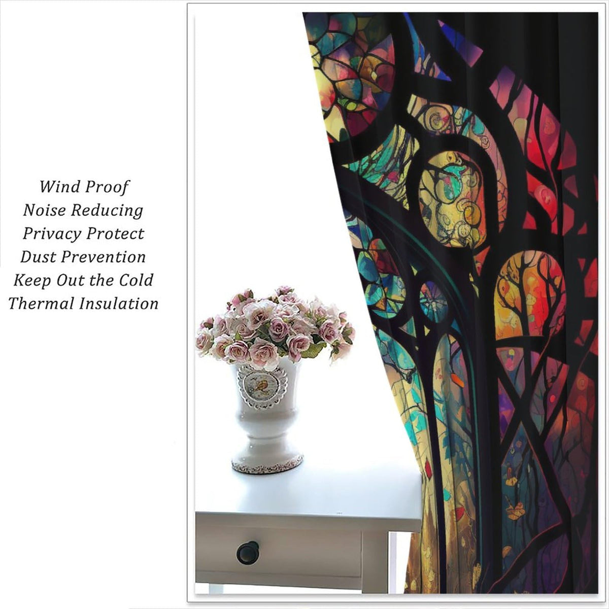 BenYaSong Castle Window Curtain, Arched Door Through Fairy Tale Forest, 2 Panels, 42x45 Inch, Blackout, Rustic Abstract Medieval Gothic