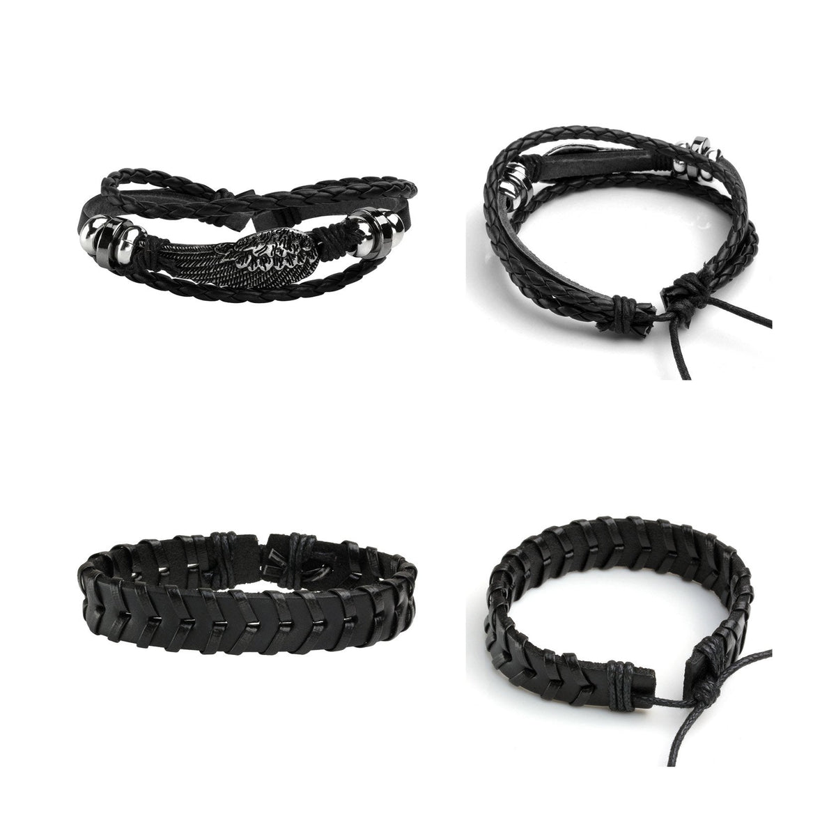 MILAKOO 5 Pcs Braided Leather Bracelets for Men Women Woven Braided Cuff Wristband Adjustable