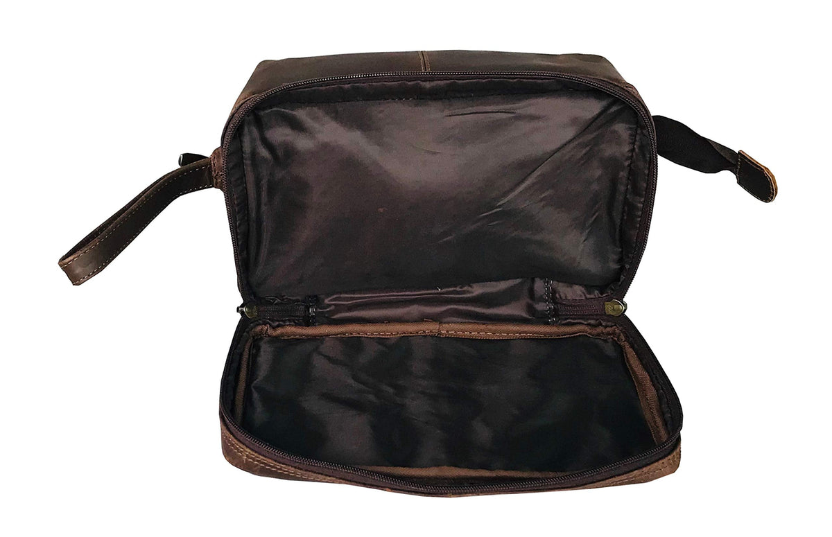 18" Messenger Laptop Briefcase Bag For Men With Vintage Leather Toiletry Dopp Kit