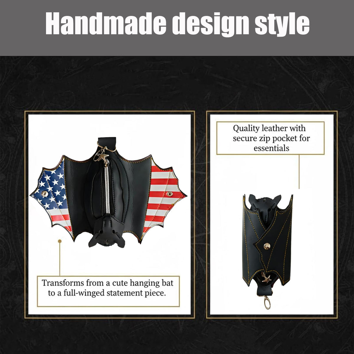New Gothic Bat Shaped Coin Purse 11.8In, Faux Leather Keychain Zipper Pouch, Portable Mini Wallet for Keys Coins, Halloween & Festival Gifts