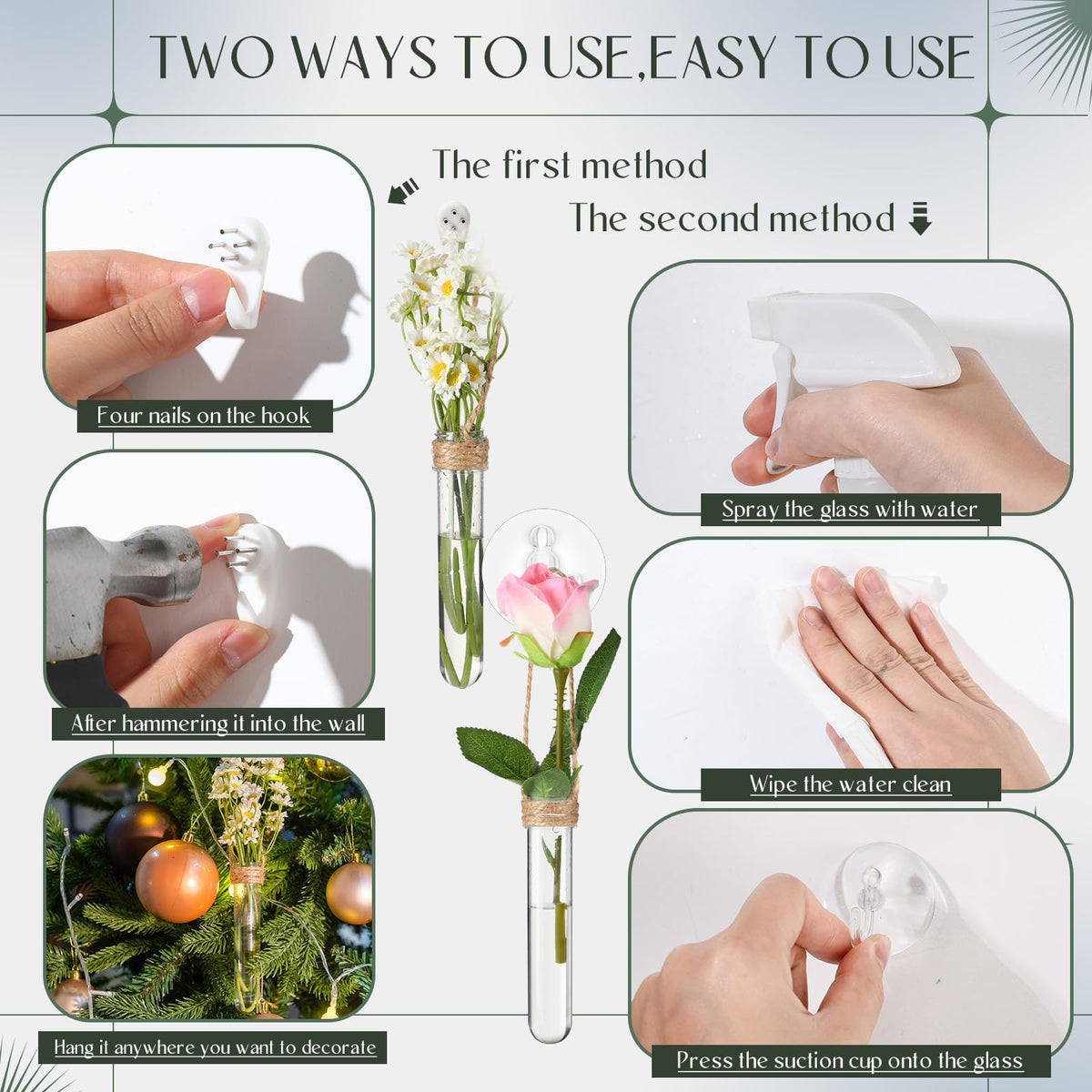 Baderke 9 Pack Clear Window Propagation Stations Plastic Window Planter with Suction Cups & Traceless Nails, Propagated Plant Holders with Bottle Brush, Hanging Vases Terrarium Gift (5.5''& 5"& 3.7'')