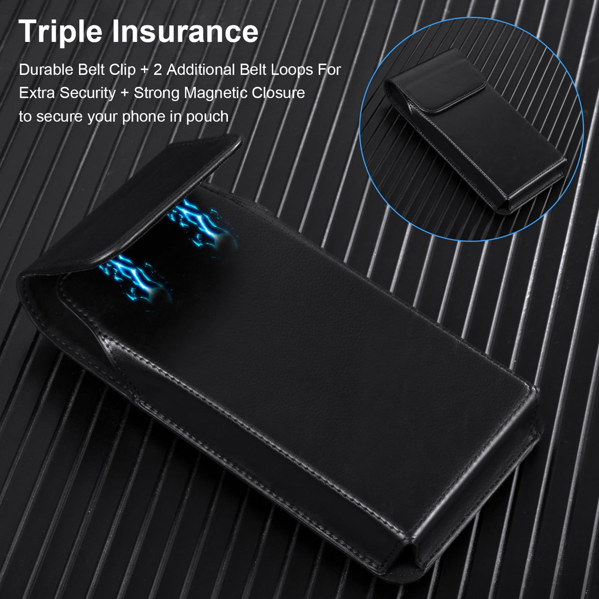 Leather Phone Holster for Samsung Galaxy Z Fold 7/6/5/4/3 Case with Belt Clip for iPhone 16/15/14/13 /12/11 Pro Max & Galaxy S26/S25/S24/S23 Ultra Cover Carrying Pouch Card Holder(V Black)