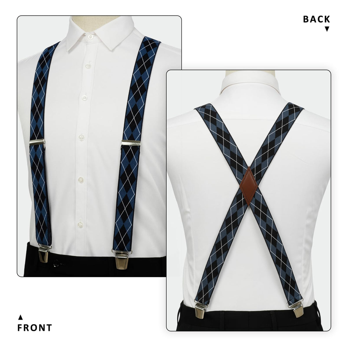 LEHOMU X-Back Suspenders for Men 1.4 Inches Wide Straight Strong Clips Suspender – Adjustable Fit Elastic Braces for Work,Perfect For Both Casual&Formal Jeans, and More,Blue Stripe