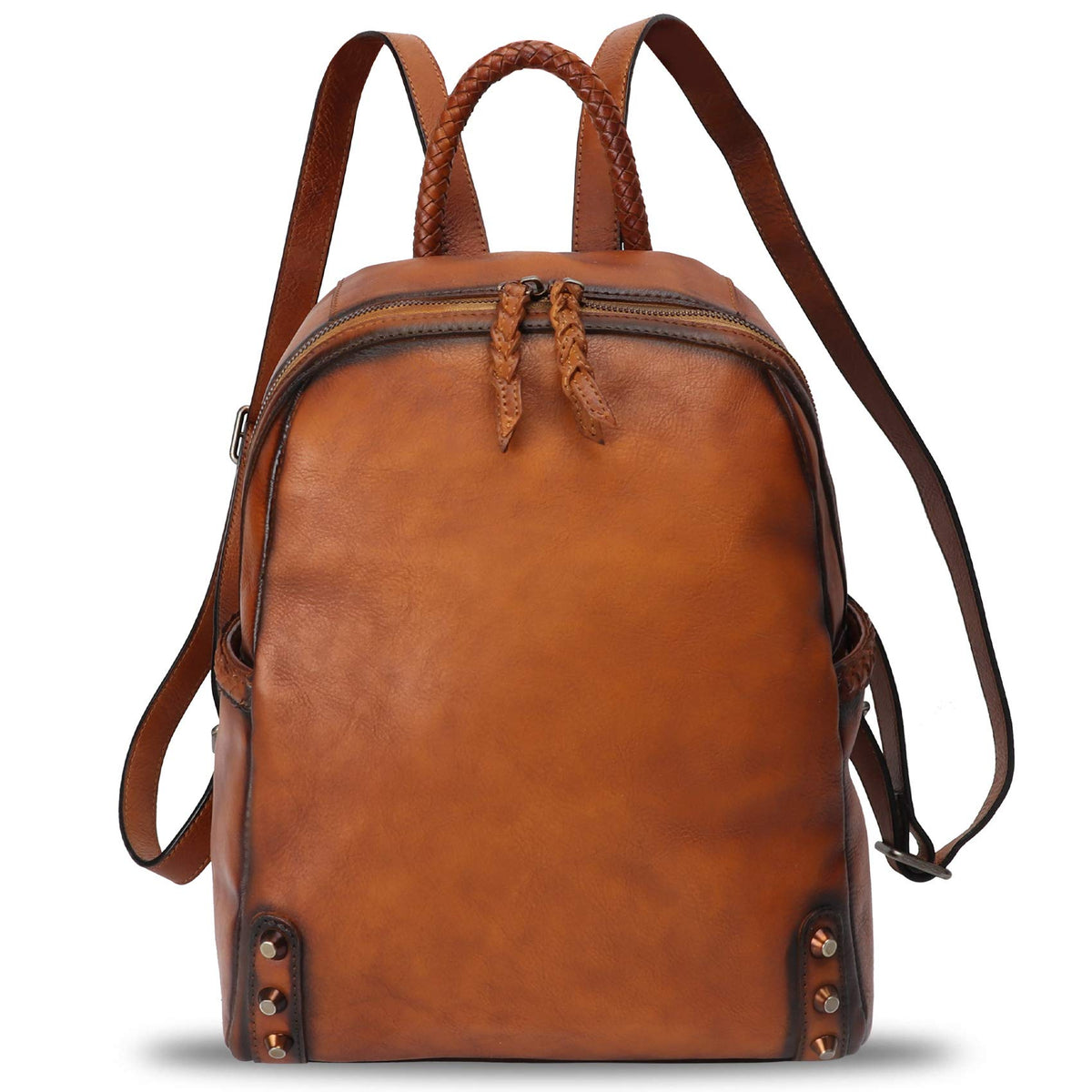 Genuine Leather Backpack Purse for Women Vintage Rucksack Casual Back Bag Handmade Cowhide Western Daypack (Brown)