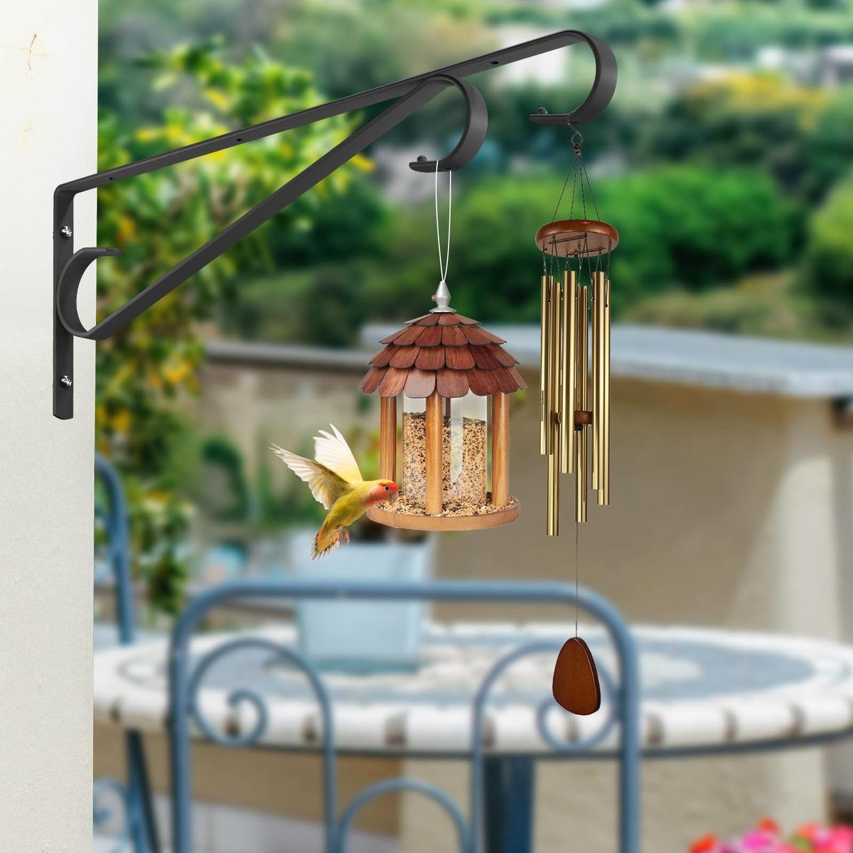 Plant Hangers Outdoor，2 Pack 15.4 Inch Plant Wall Hanger,Heavy Duty Plant Hooks for Wall,Hanging Plant Bracket for Bird Feeders, Planters, Lanterns, Wind Chimes,Black