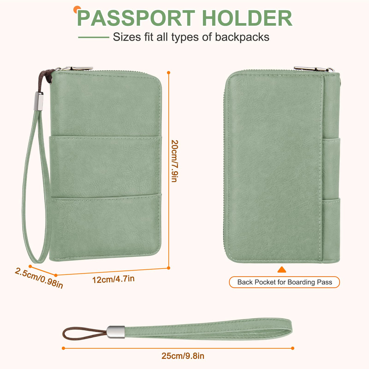 ZENTREON Family Passport Holder Wallet with Zipper, RFID Blocking Travel Document Organizer, PU Leather Passport Wallet for Women Men, Passport Cover Travel Wallet for Boarding Pass, ID, Money, Ticket