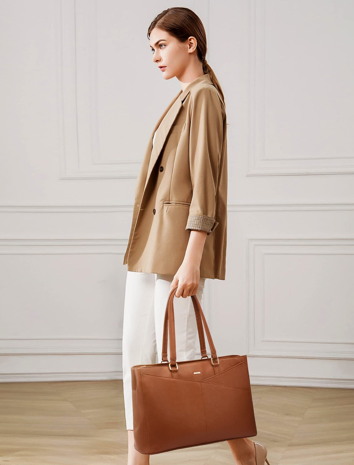 LOVEVOOK Laptop Tote Bag for Women,15.6 Inch Waterproof Computer Bags Women Business Office Work Bag Briefcase, Brown