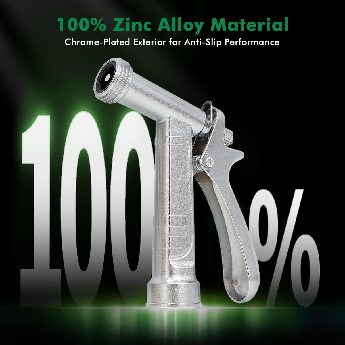 RESTMO 100% Metal Garden Hose Nozzle, 5X Lifespan Rust-Proof Chrome Plated, Heavy Duty Zinc Alloy Pistol Grip with Threaded Front, High Pressure Hose Sprayer Nozzle for Car Washing, Plant Watering