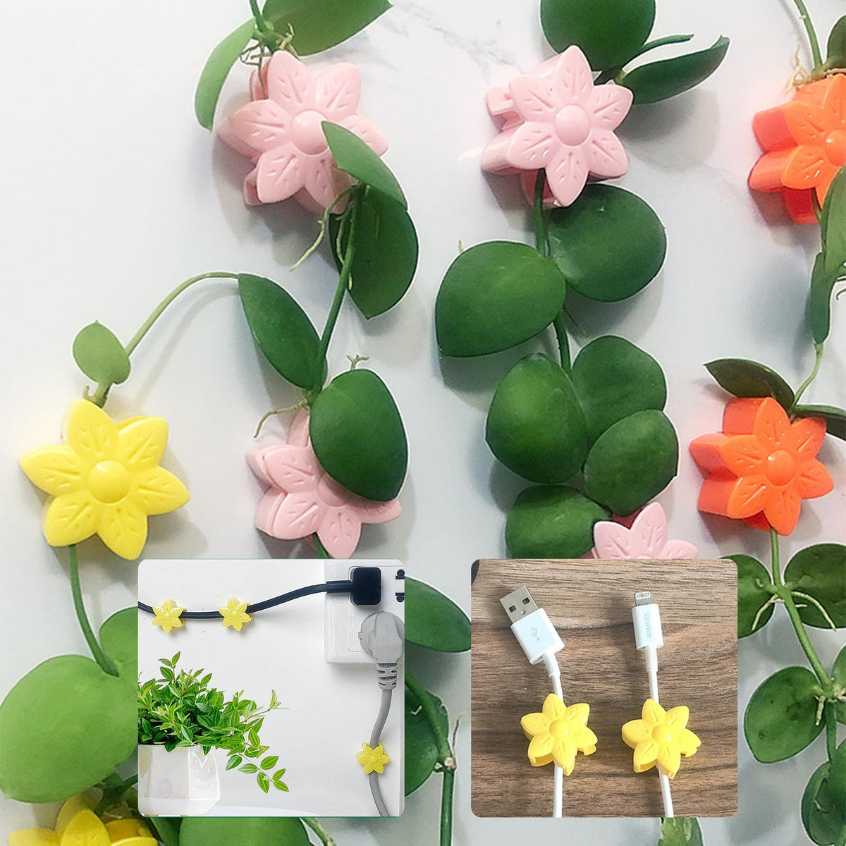 100 Pcs Plant Wall Clips with Acrylic Adhesive Sticker, Plant Climbing Wall Fixture Clips, Plant Support Clips, Self-Adhesive Hook Vine Plant Clips for Indoor Outdoor Decorations (Plum blossom-Yellow)