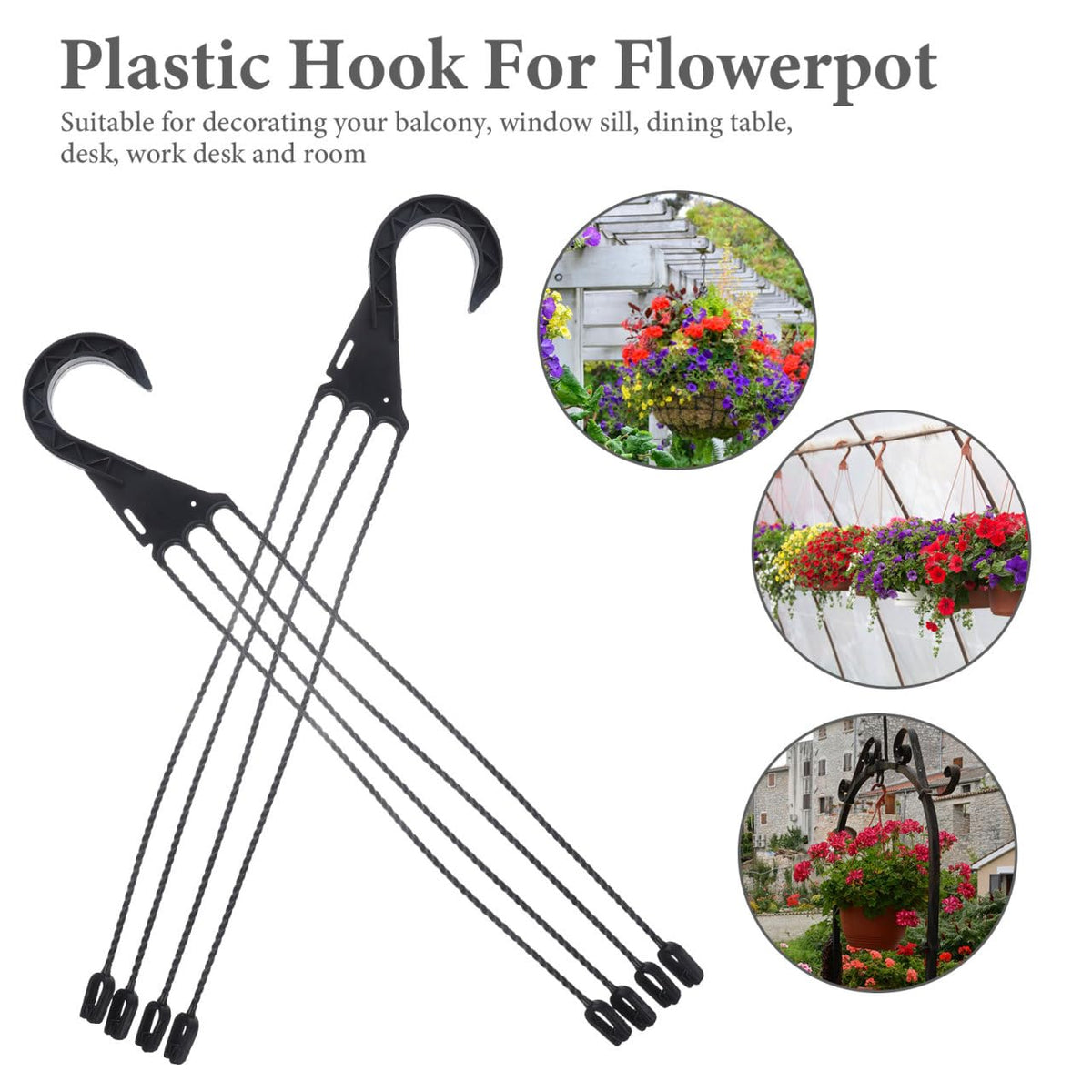 Toddmomy Hanging Basket Hooks 5-Pack Plastic Flower Pot Hangers for Outdoor Balcony Patio Planter Holder with Easy Installation