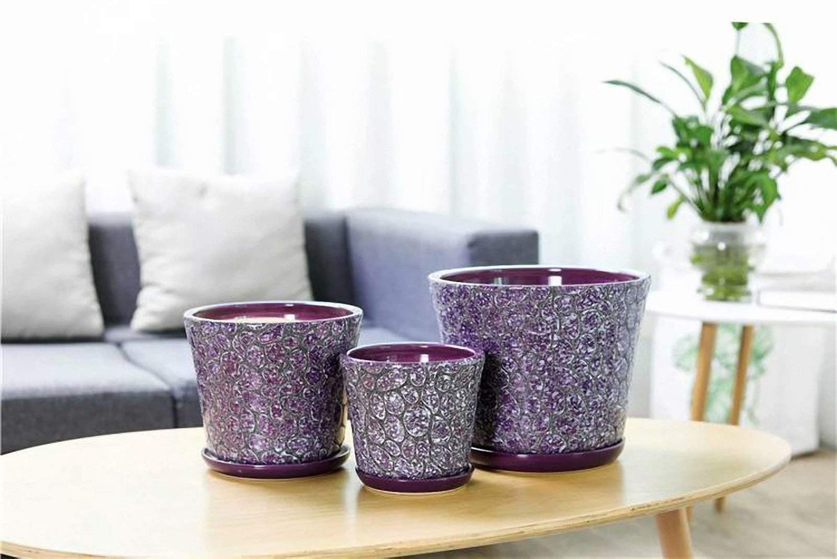 JruF Large Purple Flower Pots Outdoor Indoor Garden Planters,Succulent Flower Pot Plant Container, Desktop Bonsai Container Decoration, gengx111potfl-13, Bo-purple 3