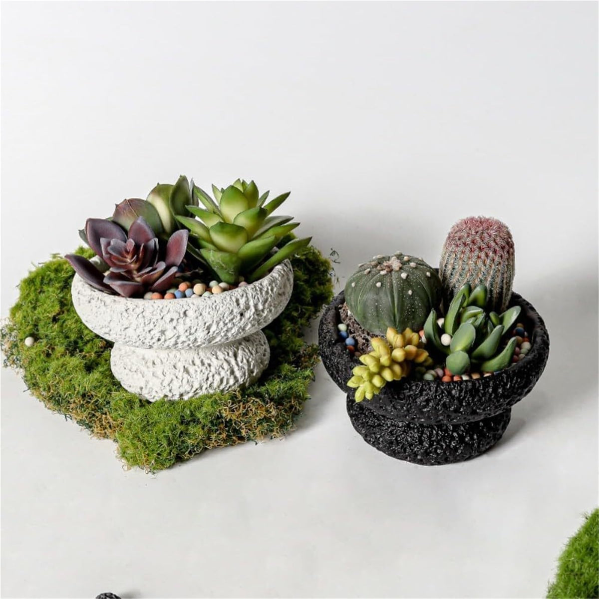 FXLTHIYBO Sleek Cement Creative Meteorite Pattern Flower Pot Planter Plants Flowers Bonsai Decoration for Indoor use(Ivory White,Large)
