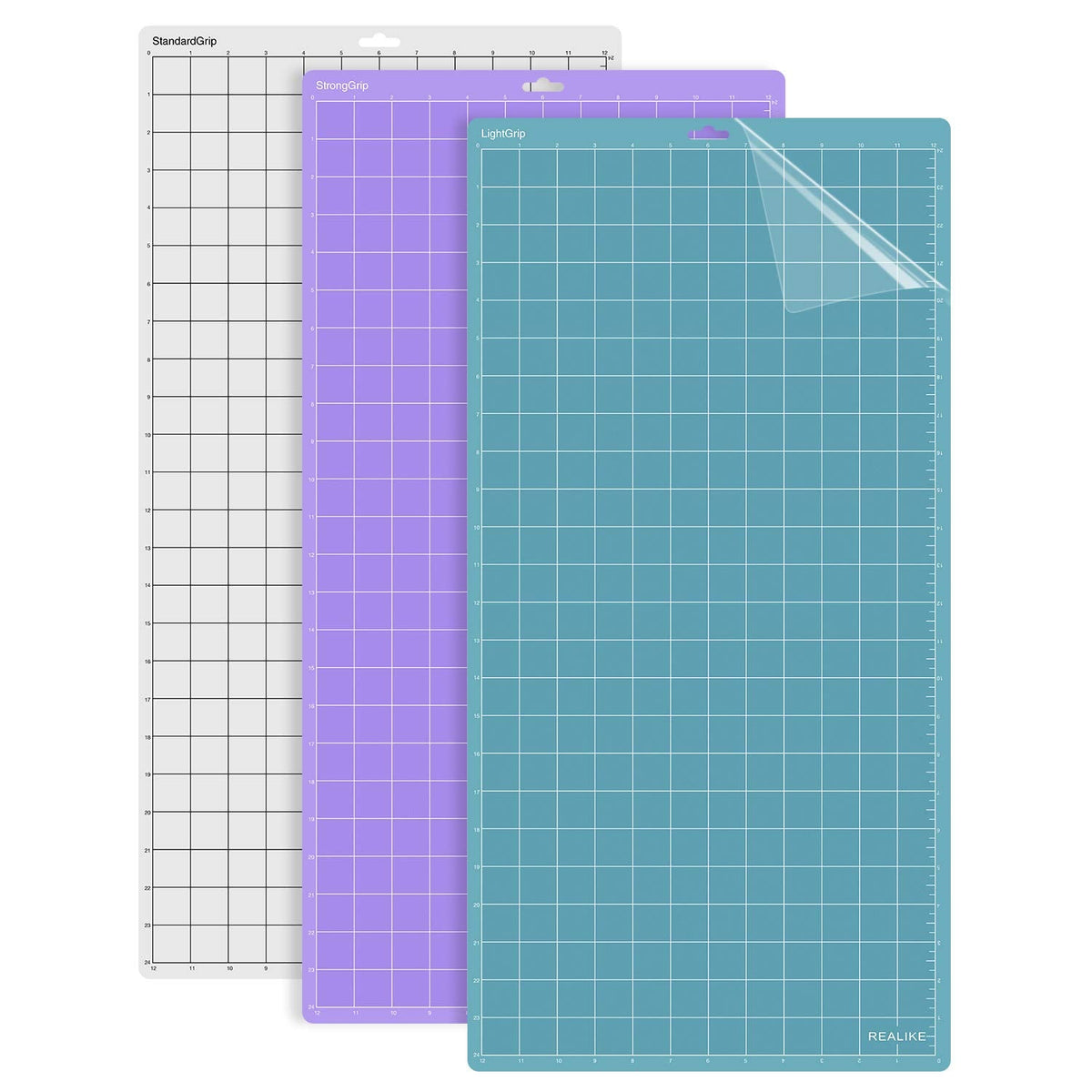 REALIKE 12x24 Cutting Mat for Silhouette Cameo 5/4/3/2/1(3 Mats - StandardGrip, LightGrip, StrongGrip), Variety Adhesive Cricket Cut Mats Replacement Accessories for Silhouette Cameo