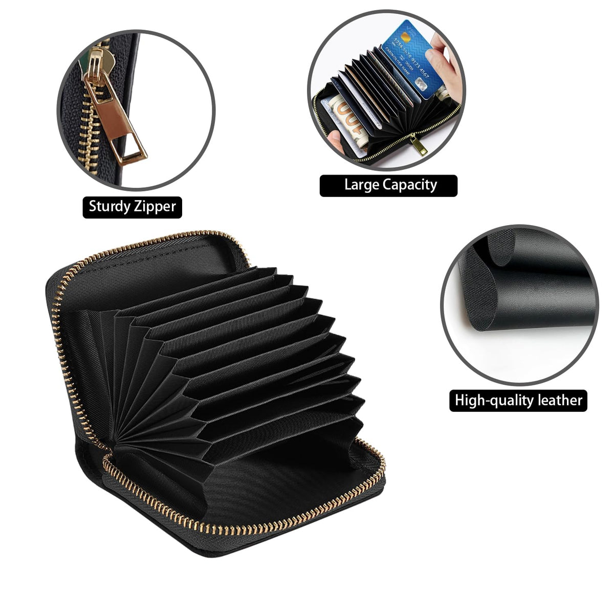 TBXOSTN Small Credit Card Holder Wallets for Women, RFID Blocking Slim Leather Card Case Wallet with Zipper Accordion Wallets, Patriotic American Flag Bald Eagle